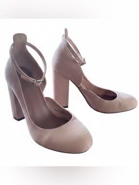 ASOS Design Blush Pink Suede Block Heels Almond Toe Ankle Strap Women’s 6